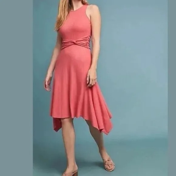 Anthropologie Dresses & Skirts - Anthropologie Ribbed Kingsolver Midi Tank Dress XXS Raspberry Shark bite Hem
